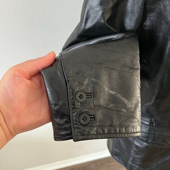 Vtg Y2K 2000s Black Leather Blazer Car Coat Wmns XL Grunge Casual - Picture 8 of 13